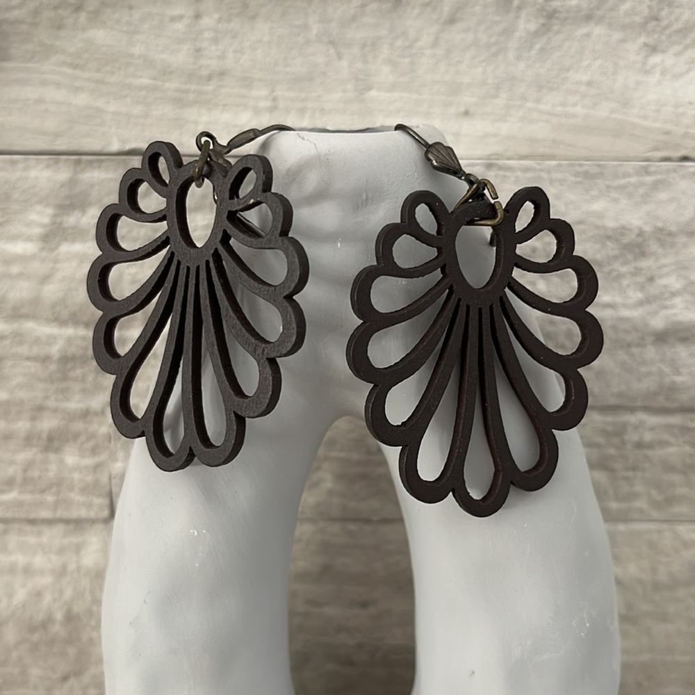 Large Charcoal Boho Wood earrings